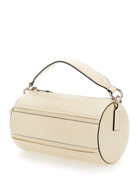 Chloé Women 'Woody' Cream White Tube Shoulder Bag With Engraved Logo In Leather Woman