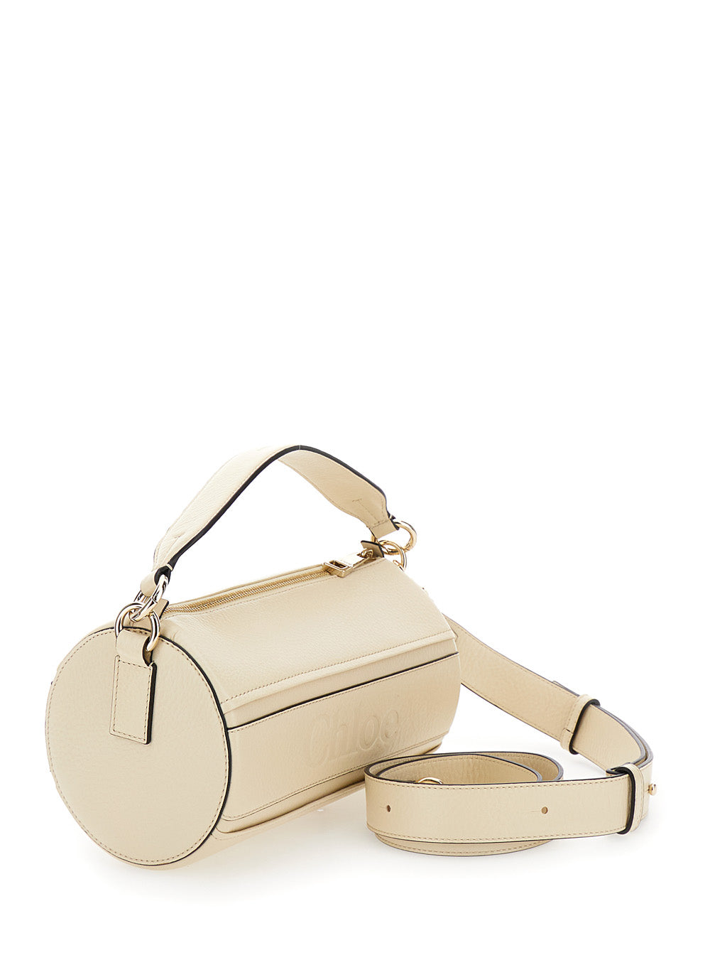 Chloé Women 'Woody' Cream White Tube Shoulder Bag With Engraved Logo In Leather Woman