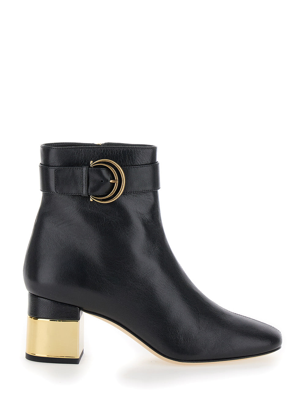 Chloé Women 'Alize' Black Ankle Boots With C Buckle In Smooth Leather Woman