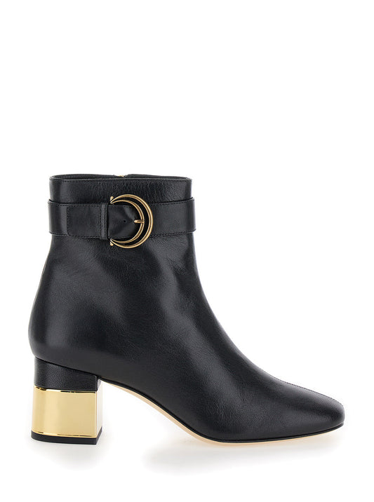 Chloé Women 'Alize' Black Ankle Boots With C Buckle In Smooth Leather Woman