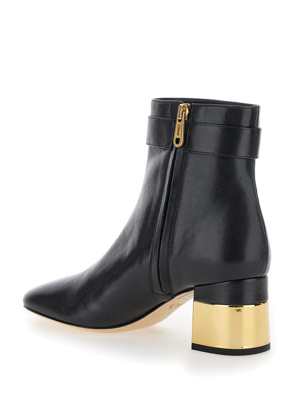 Chloé Women 'Alize' Black Ankle Boots With C Buckle In Smooth Leather Woman