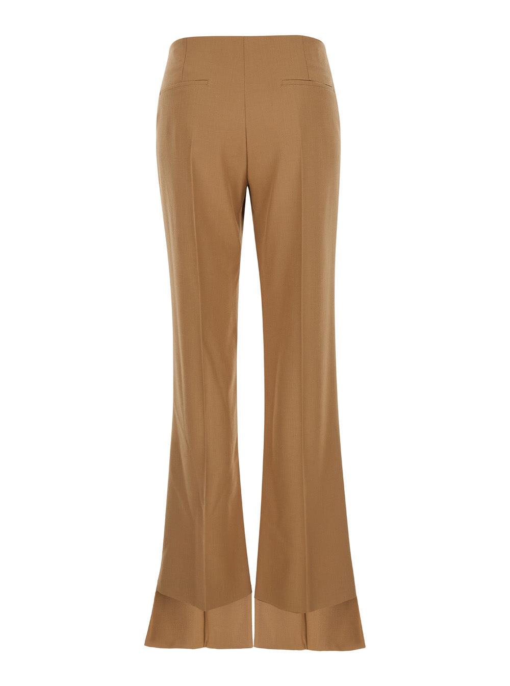 Chloé Women Beige Flared Pants With Asymmetric Hem In Grain De Poudre Wool Woman