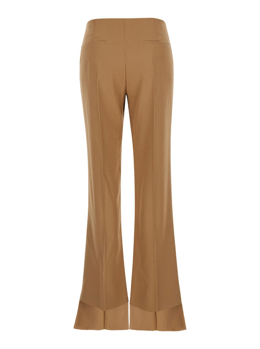 Chloé Women Beige Flared Pants With Asymmetric Hem In Grain De Poudre Wool Woman