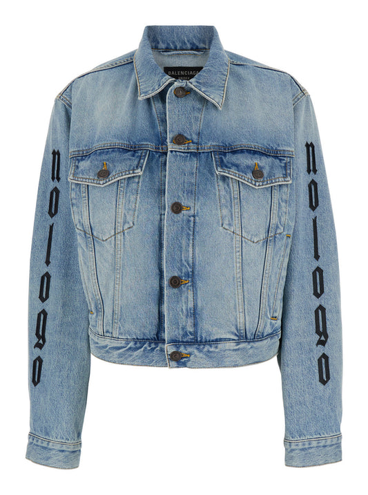 Balenciaga Women 'No Logo' Light Blue Jacket With Artwork Embellishment In Denim Woman