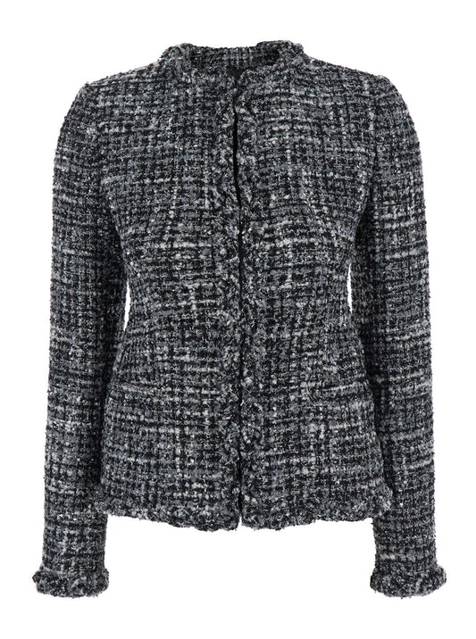 Valentino Women Black And White Jacket With Concealed Closure In Tweed Woman