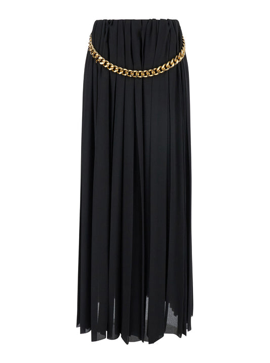 Balenciaga Women Black Long Pleaded Skirt With Belt In Tech Fabric Woman