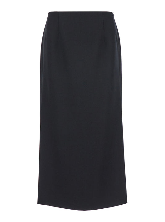Valentino Women 'Grisaille' Black Midi Skirt With Side Splits In Wool Woman