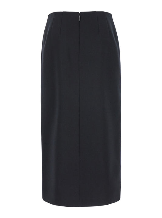 Valentino Women 'Grisaille' Black Midi Skirt With Side Splits In Wool Woman