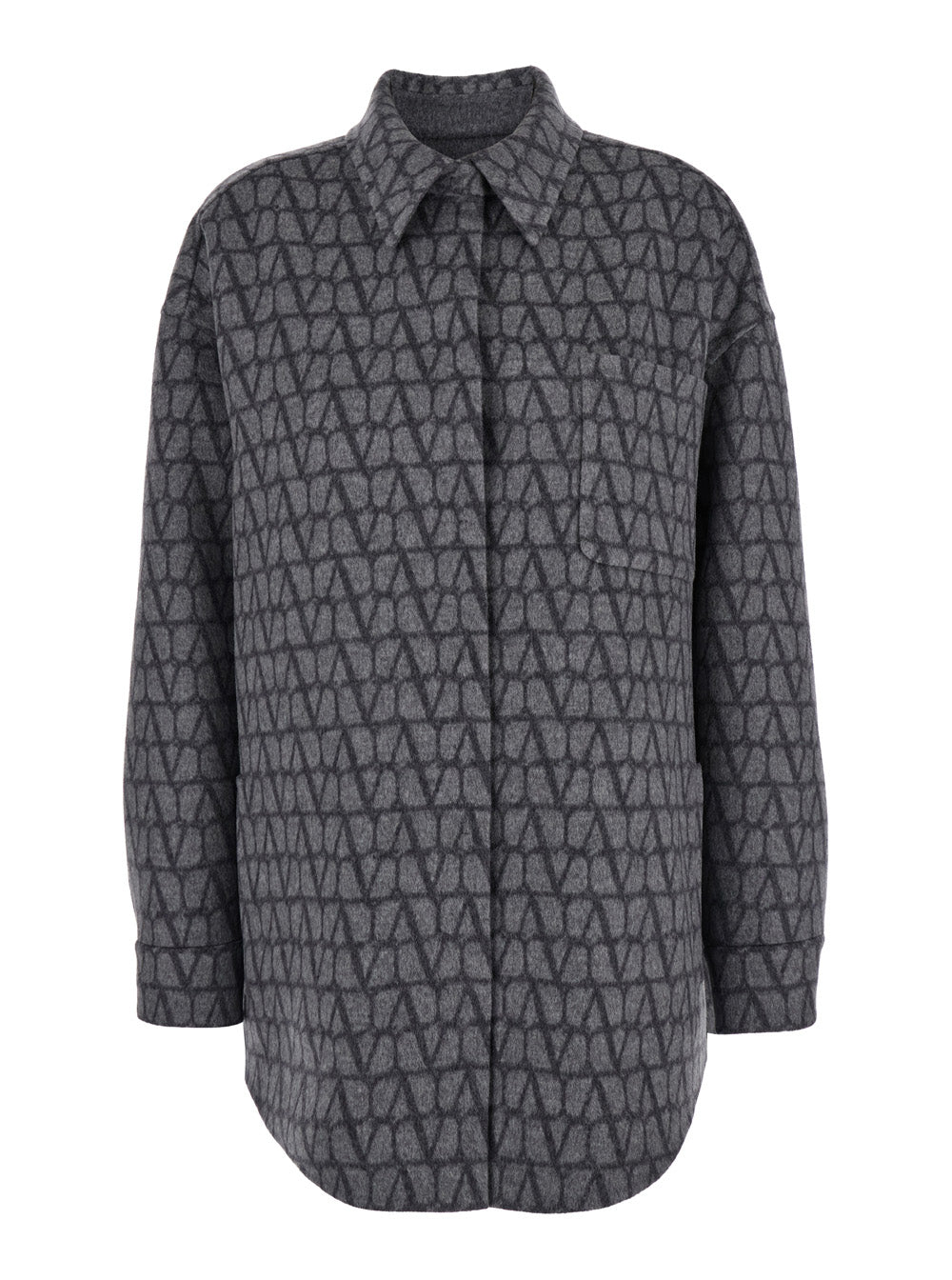 Valentino Women Grey Reversible Shirt With 'Toile Iconographe Jacquard' Pattern In Wool Blend Woman