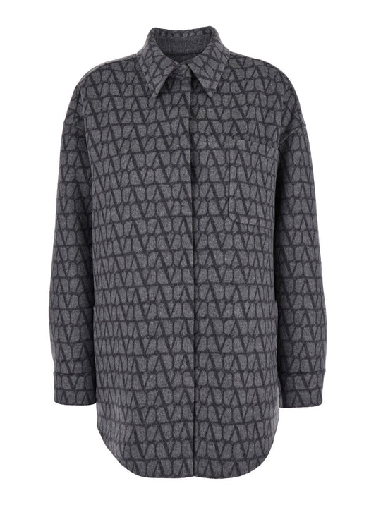 Valentino Women Grey Reversible Shirt With 'Toile Iconographe Jacquard' Pattern In Wool Blend Woman