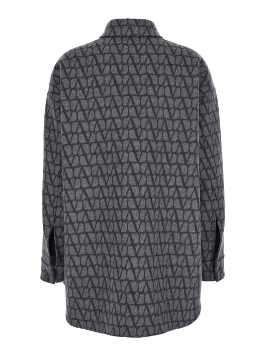 Valentino Women Grey Reversible Shirt With 'Toile Iconographe Jacquard' Pattern In Wool Blend Woman