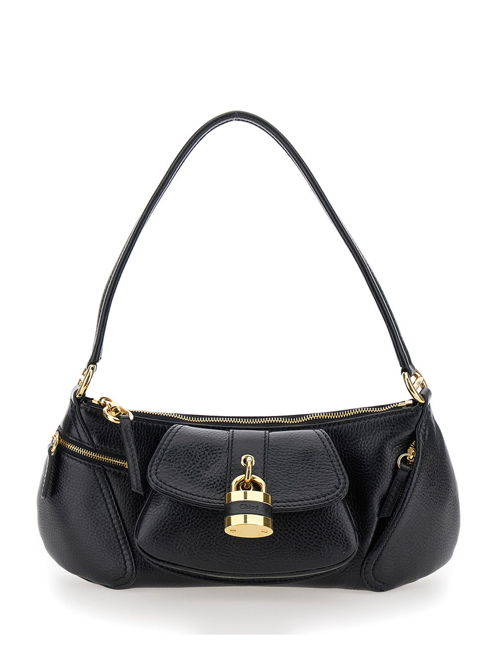 Chloé Women 'The 99' Black Shoulder Bag With Padlock In Hammered Leather Woman