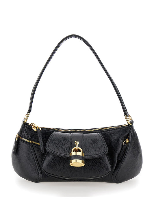 Chloé Women 'The 99' Black Shoulder Bag With Padlock In Hammered Leather Woman