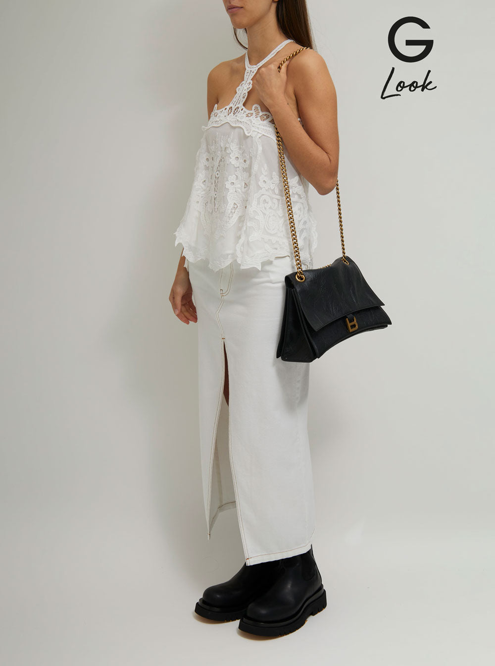 Balenciaga Women 'Crus Medium' Black Shoulder Bag With B Logo Hardware In Crushed Leather Woman