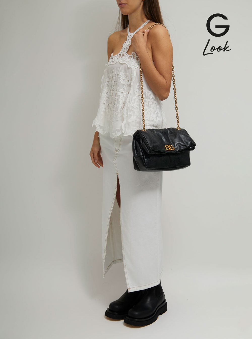 Balenciaga Women 'Monaco Chain' Black Shoulder Bag In Leather Woman