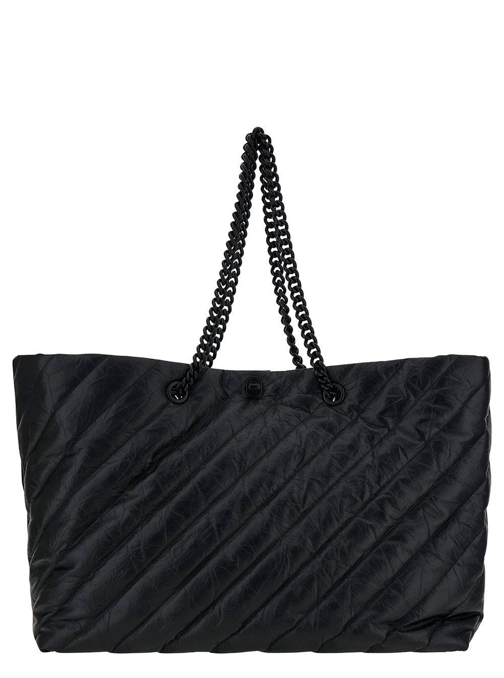 Balenciaga Women 'Big Carry All Crush' Black Tote Bag With B Logo Detail In Quilted Leather Woman
