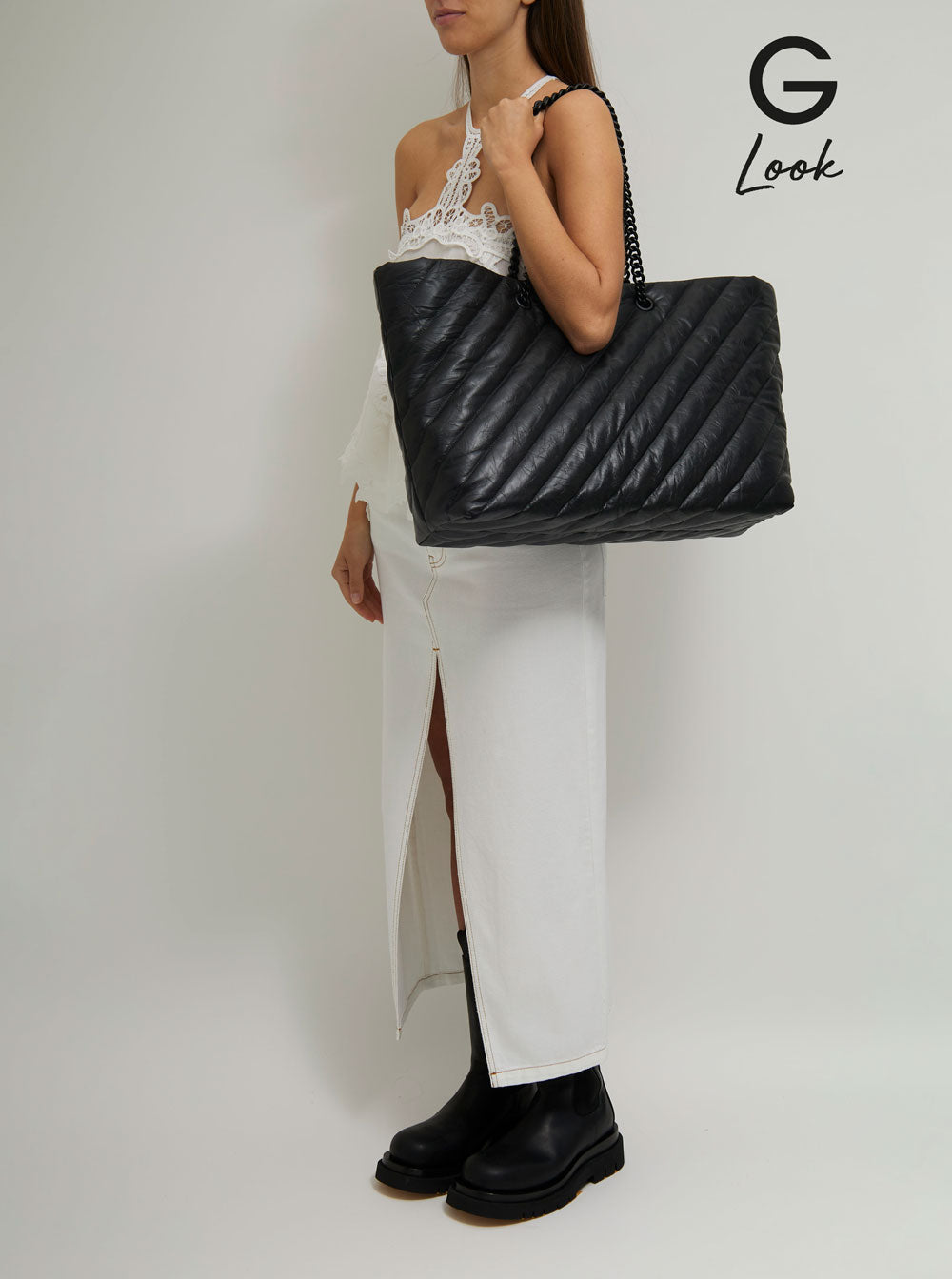 Balenciaga Women 'Big Carry All Crush' Black Tote Bag With B Logo Detail In Quilted Leather Woman