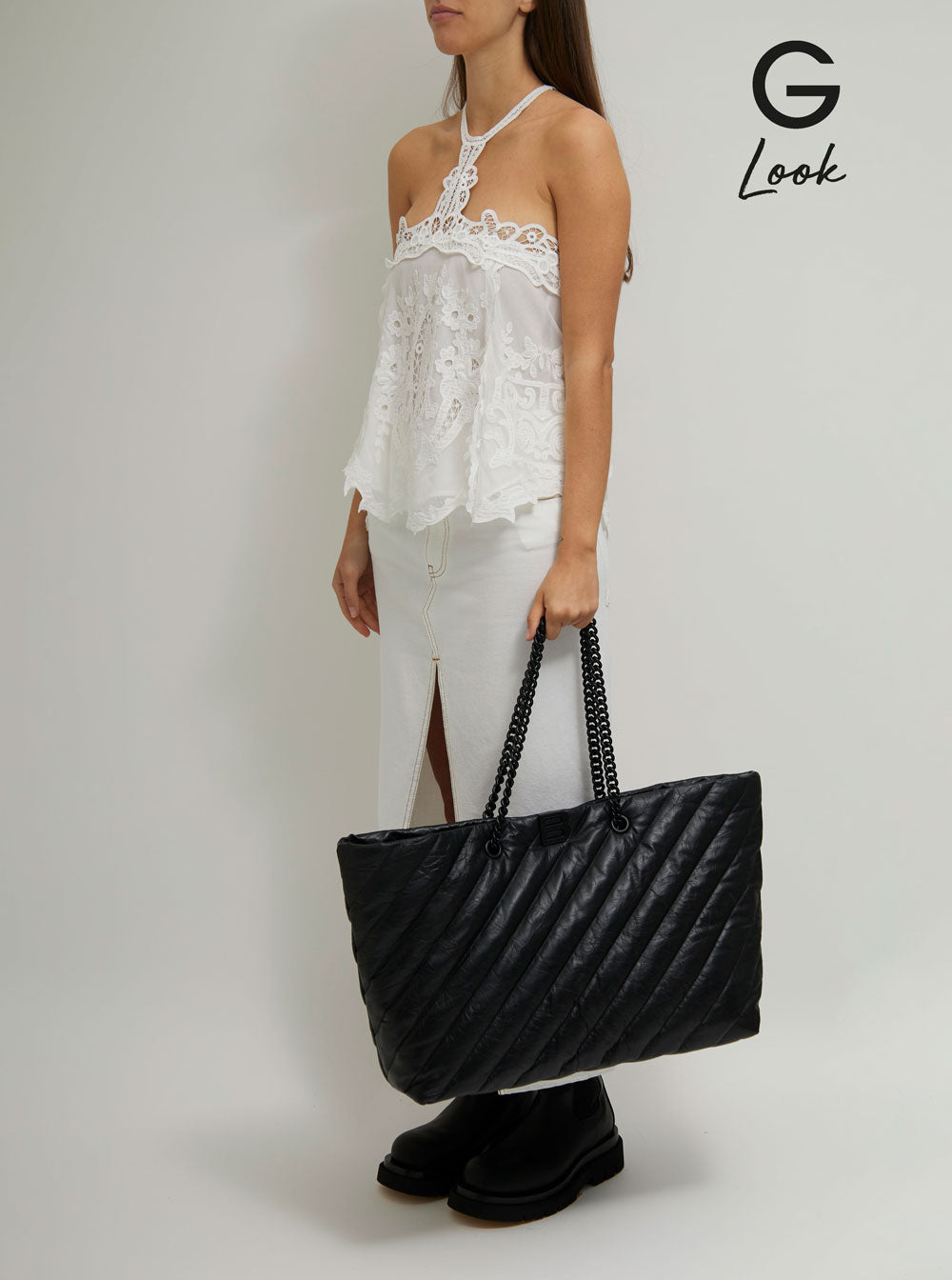 Balenciaga Women 'Big Carry All Crush' Black Tote Bag With B Logo Detail In Quilted Leather Woman