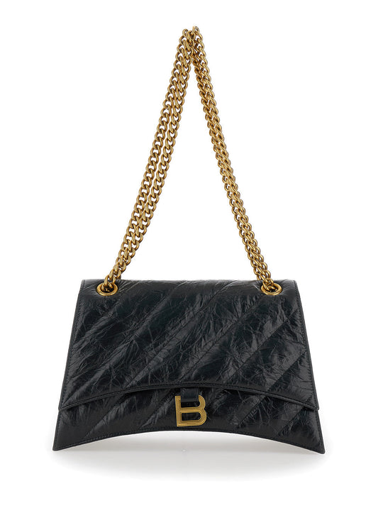 Balenciaga Women 'Crush M' Black Crossbody Bag With B Logo In Crush Quilted Leather Woman