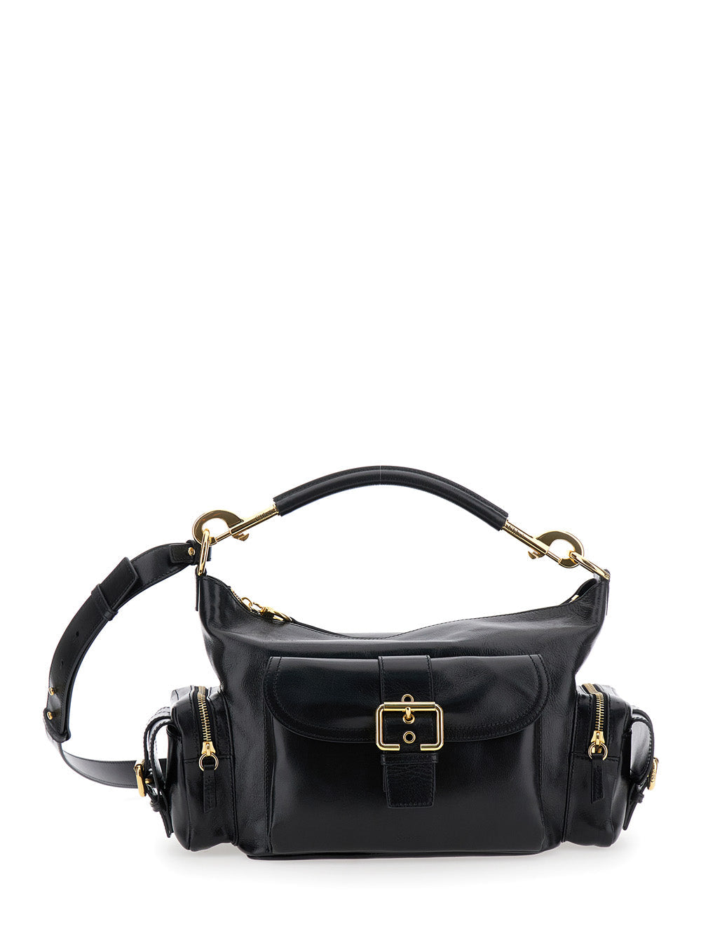 Chloé Women 'Camera Bag' Black Shoulder Bag With Logo Buckle And Removable Handle In Leather Woman