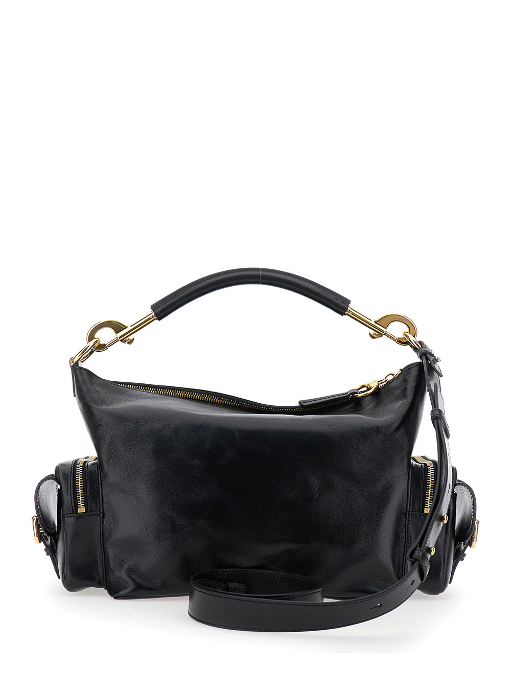 Chloé Women 'Camera Bag' Black Shoulder Bag With Logo Buckle And Removable Handle In Leather Woman