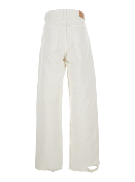 Balenciaga Women White Five Pocket Jeans With Ripped Hem In Cotton Woman