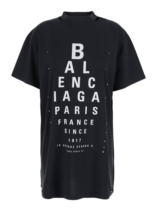 Balenciaga Women Black T-Shirt With Logo Printed On The Front And Torn Details In Cotton Woman