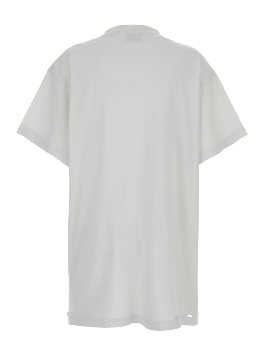 Balenciaga Women White T-Shirt With Logo Printed On The Front And Torn Details In Cotton Woman