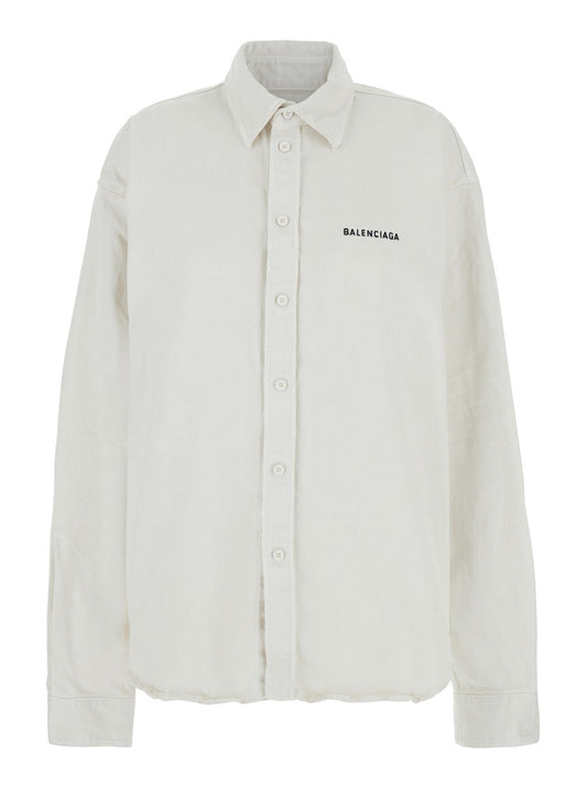 Balenciaga Women White Shirt With Lettering Logo Embroidered On The Front In Cotton Woman