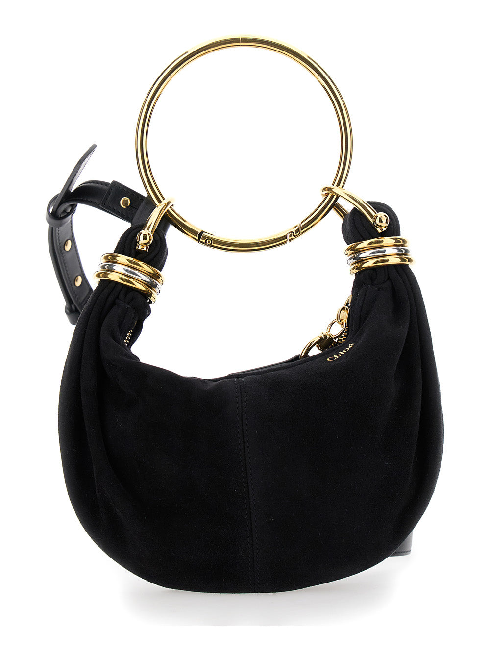 Chloé Women 'Small Bracelet' Black Handbag With Ring Handle And Lettering Logo In Suede Woman
