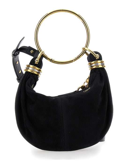 Chloé Women 'Small Bracelet' Black Handbag With Ring Handle And Lettering Logo In Suede Woman