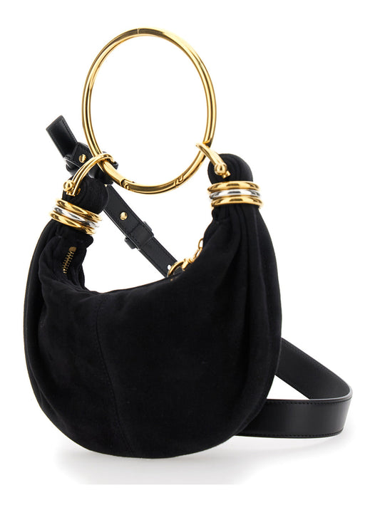 Chloé Women 'Small Bracelet' Black Handbag With Ring Handle And Lettering Logo In Suede Woman