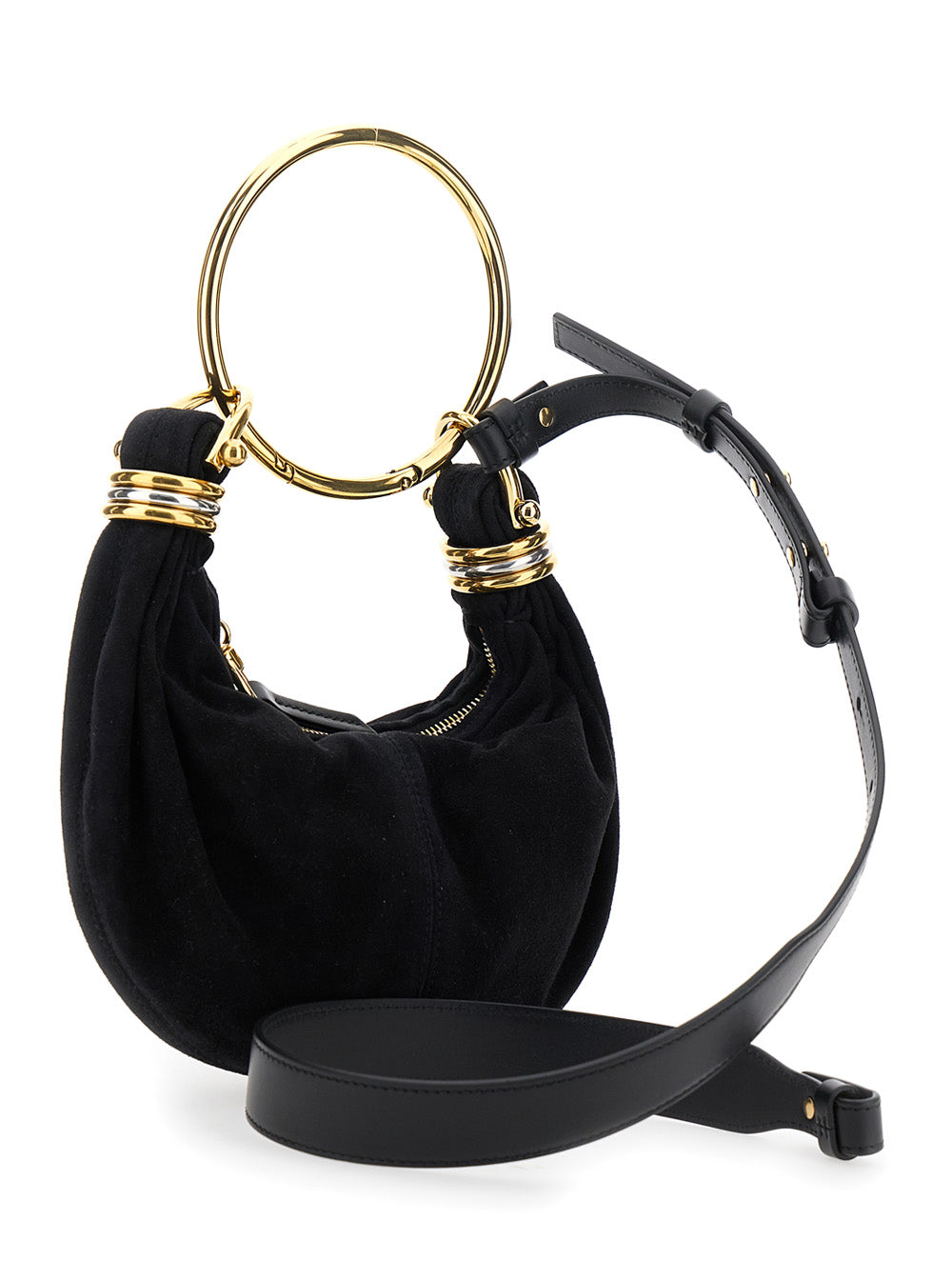 Chloé Women 'Small Bracelet' Black Handbag With Ring Handle And Lettering Logo In Suede Woman