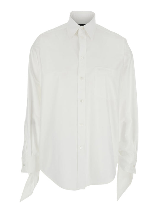 Balenciaga Women White Shirt With Classic Collar And Knotted Cuffs In Cotton Woman