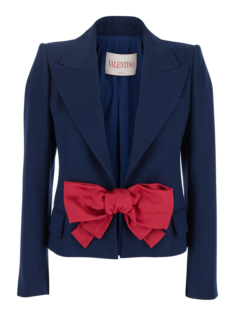 Valentino Women Blue Single-Breasted Jacket With Peak Revers And Bow On The Front In Viscose Woman