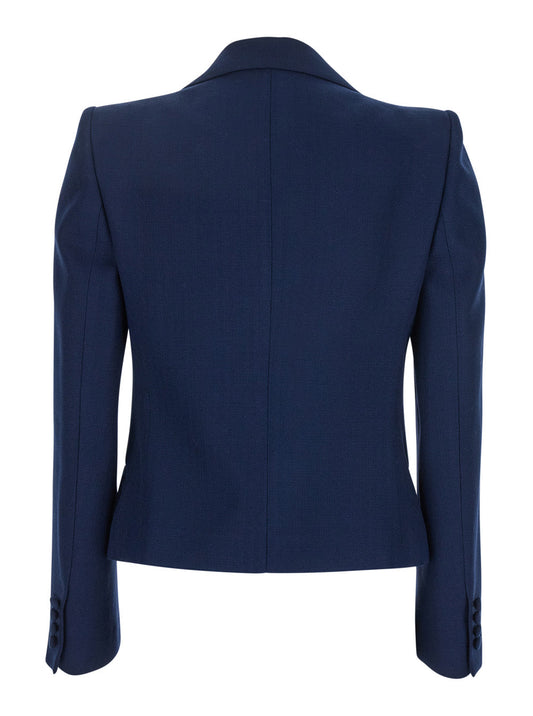 Valentino Women Blue Single-Breasted Jacket With Peak Revers And Bow On The Front In Viscose Woman