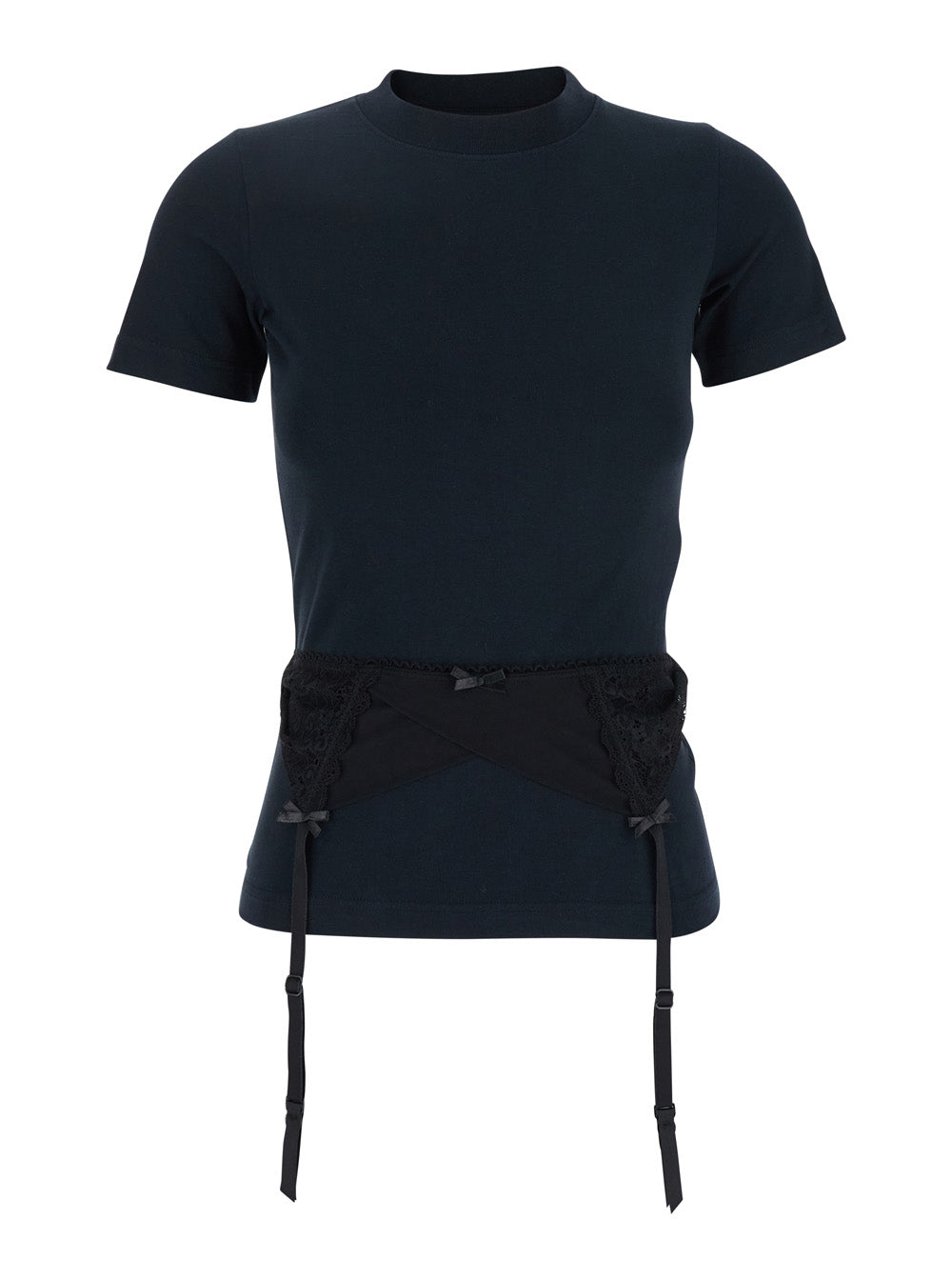 Balenciaga Women Black Crewneck T-Shirt With Underwear Detail On The Waist In Cotton Woman