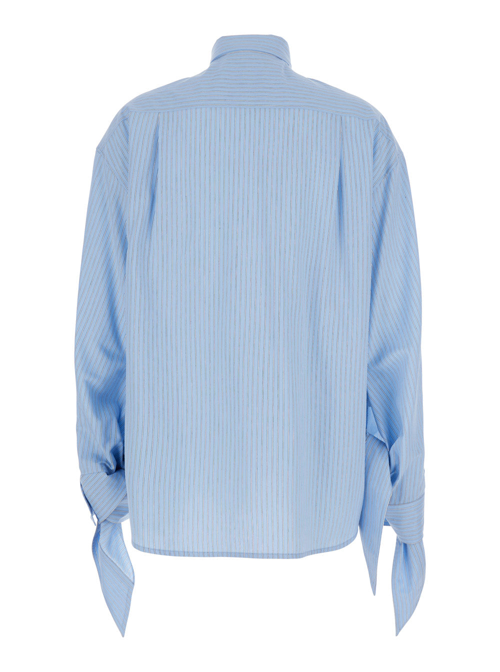 Balenciaga Women Blue Oversized Shirt With Embroidered Logo On The Front And Knotted Cuffs In Viscose Blend Woman
