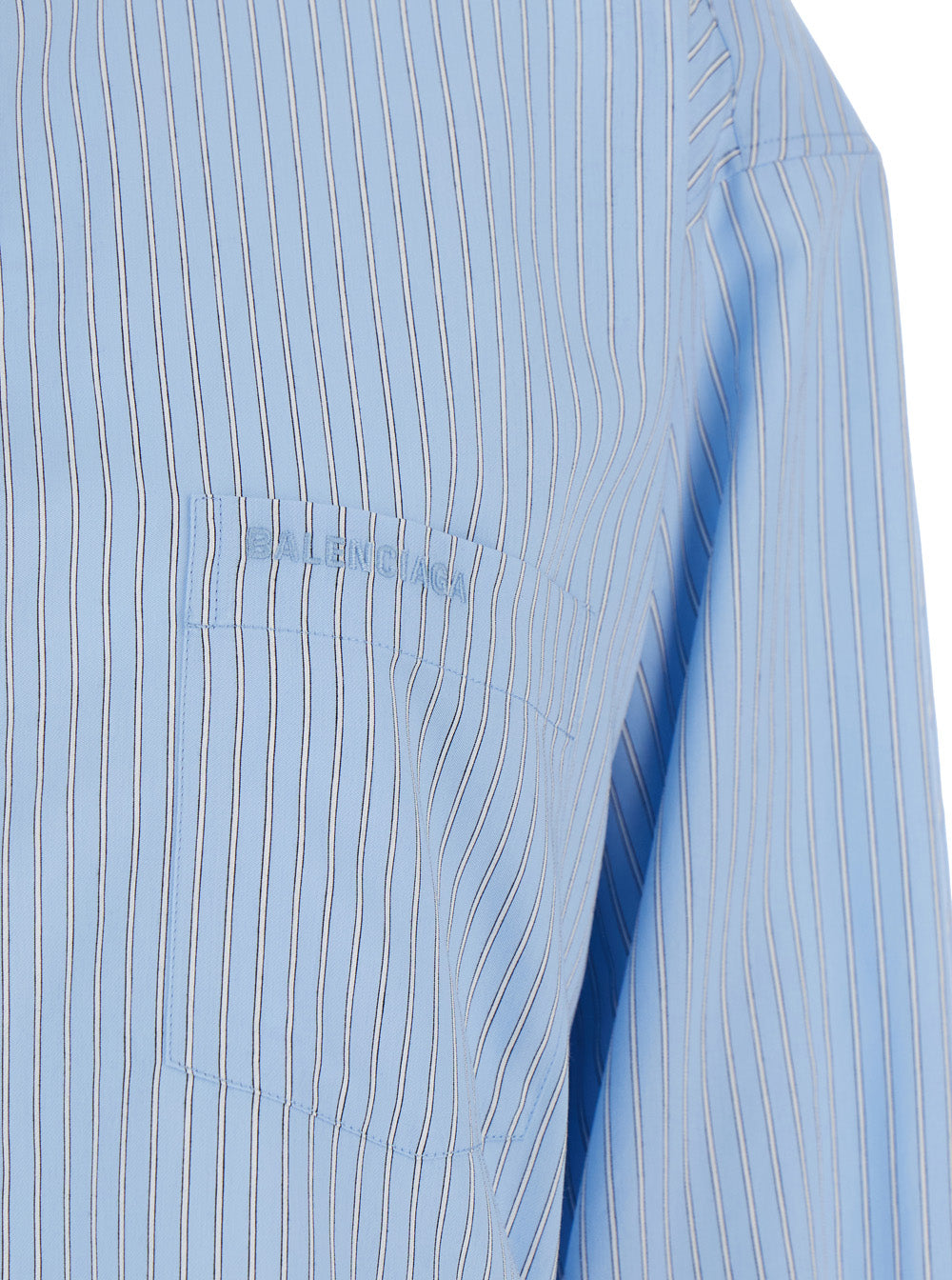 Balenciaga Women Blue Oversized Shirt With Embroidered Logo On The Front And Knotted Cuffs In Viscose Blend Woman