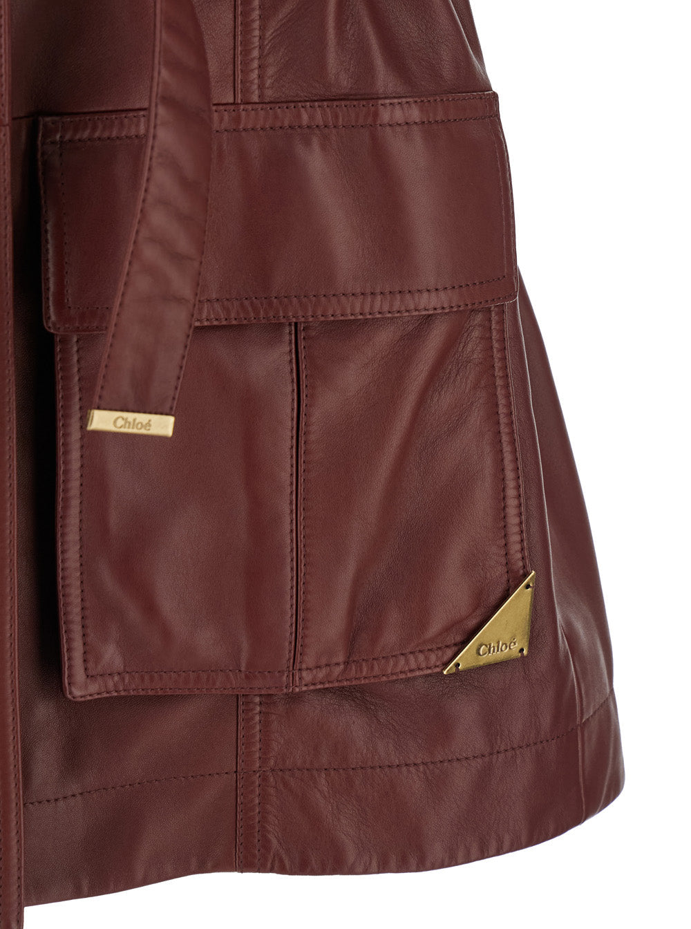 Chloé Women Bordeaux Vest With V Neck And Adjustable Belt In Leather Woman