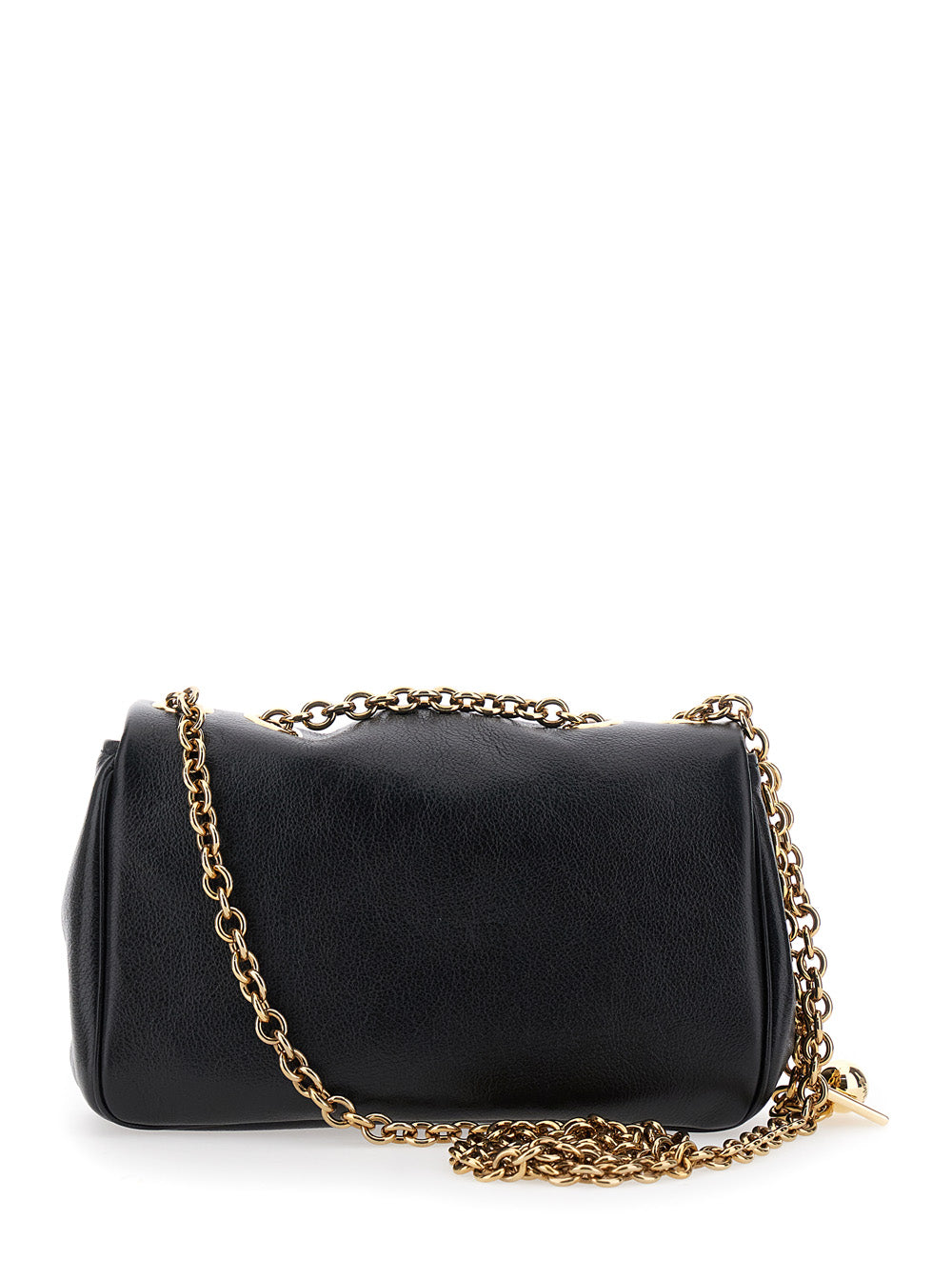 Chloé Women 'Heritage' Black Shoulder Bag With Chain-Link Shoulder Strap And Logo Plaque On The Front In Leather Woman
