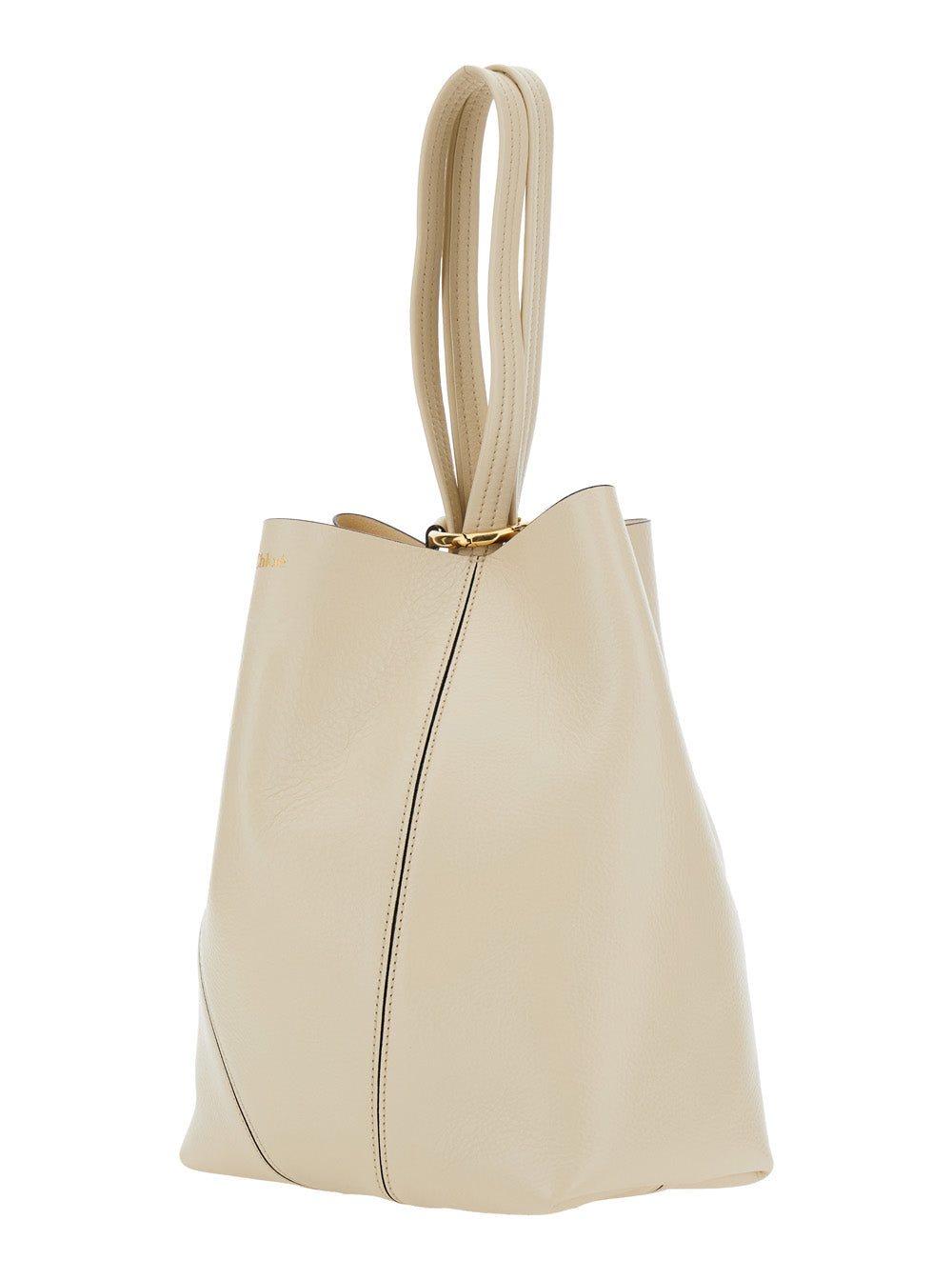 Chloé Women 'Spin' Beige Shoulder Bag With Metal Logo Medals In Grained Leather Woman