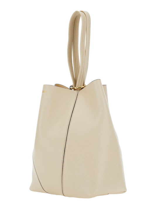 Chloé Women 'Spin' Beige Shoulder Bag With Metal Logo Medals In Grained Leather Woman