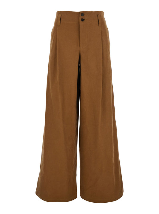 Chloé Women Brown Pants With Belt Loops And Wide Leg In Cotton Woman