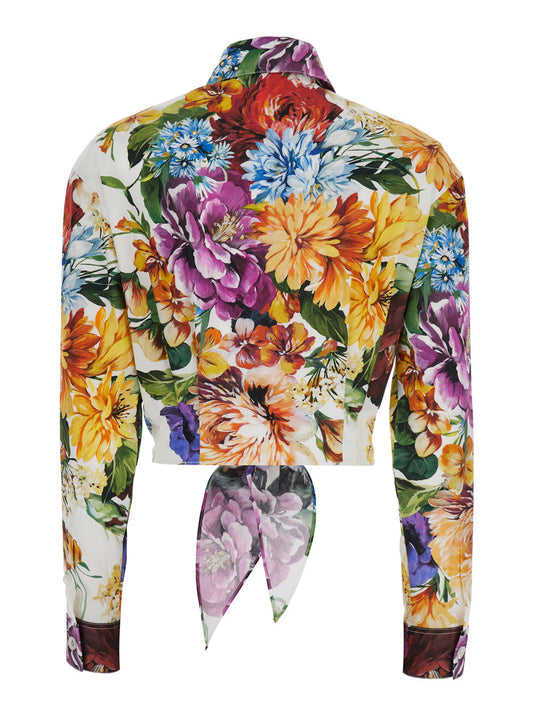 Dolce & Gabbana Women Multicolor Cropped Shirt With Tie Closure On The Front And All-Over Floral Print In Cotton Woman