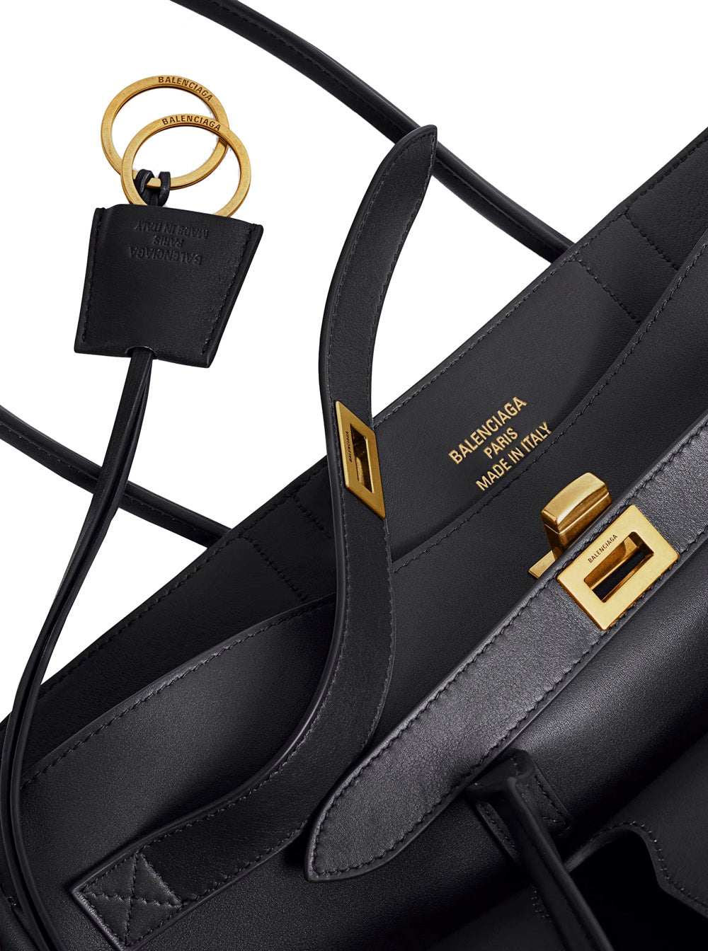 Balenciaga Women 'Bel Air Carry On' Black Medium Tote Bag With Removable Keychain And Two Top Handles In Leather Woman