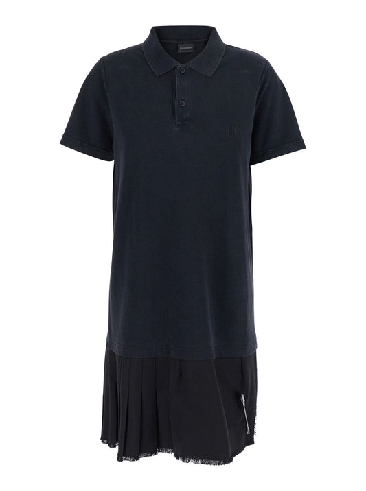 Balenciaga Women Black Layered Dress With Polo Shirt Style Collar And Safety Pin Detail In Cotton Woman