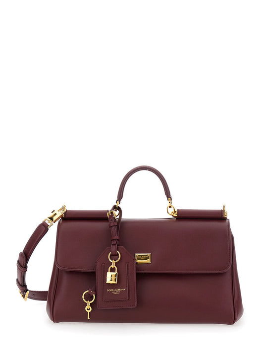 Dolce & Gabbana Women Bordeaux Handbag With Key And Padlock Detail And Adjustable And Removable Shoulder Strap In Leather Woman
