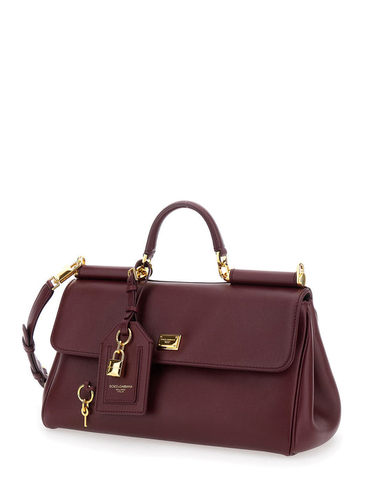 Dolce & Gabbana Women Bordeaux Handbag With Key And Padlock Detail And Adjustable And Removable Shoulder Strap In Leather Woman