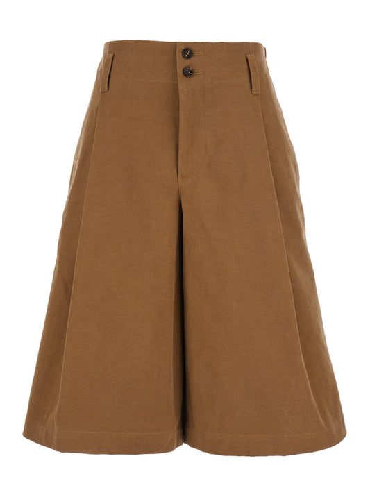 Chloé Women Brown Bermuda Pants With Belt Loops And Wide Leg In Cotton Woman